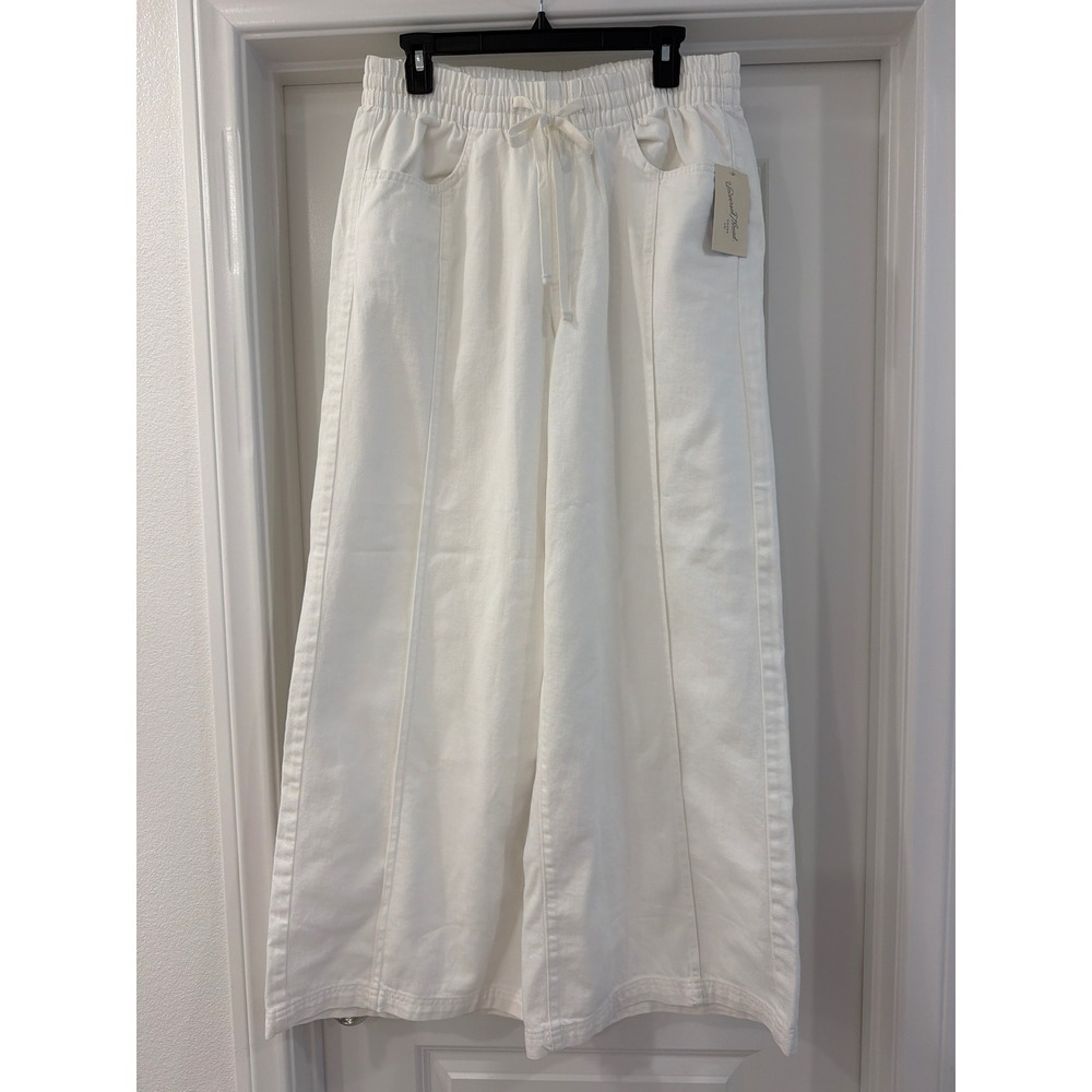 Universal Thread Wide Leg Pants Womens Size M White Drawstring Cotton Denim NEW